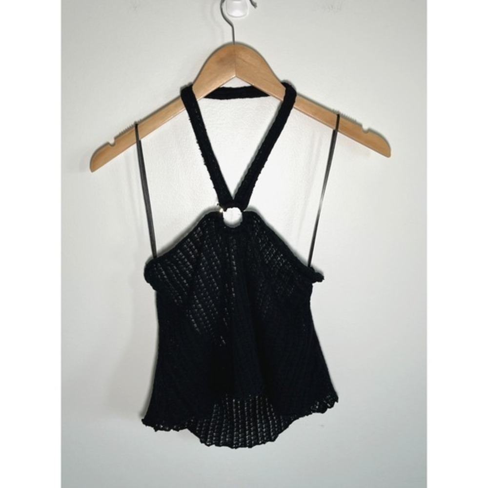 Y2K Crochet Halter Keyhole‎ Top Fairy Whimsigoth Womens Black M